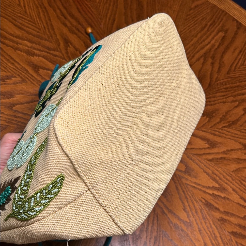 NWT America and Beyond Jungle Forestry Hand Beaded Tote - Yellow and Green - Picture 7 of 16